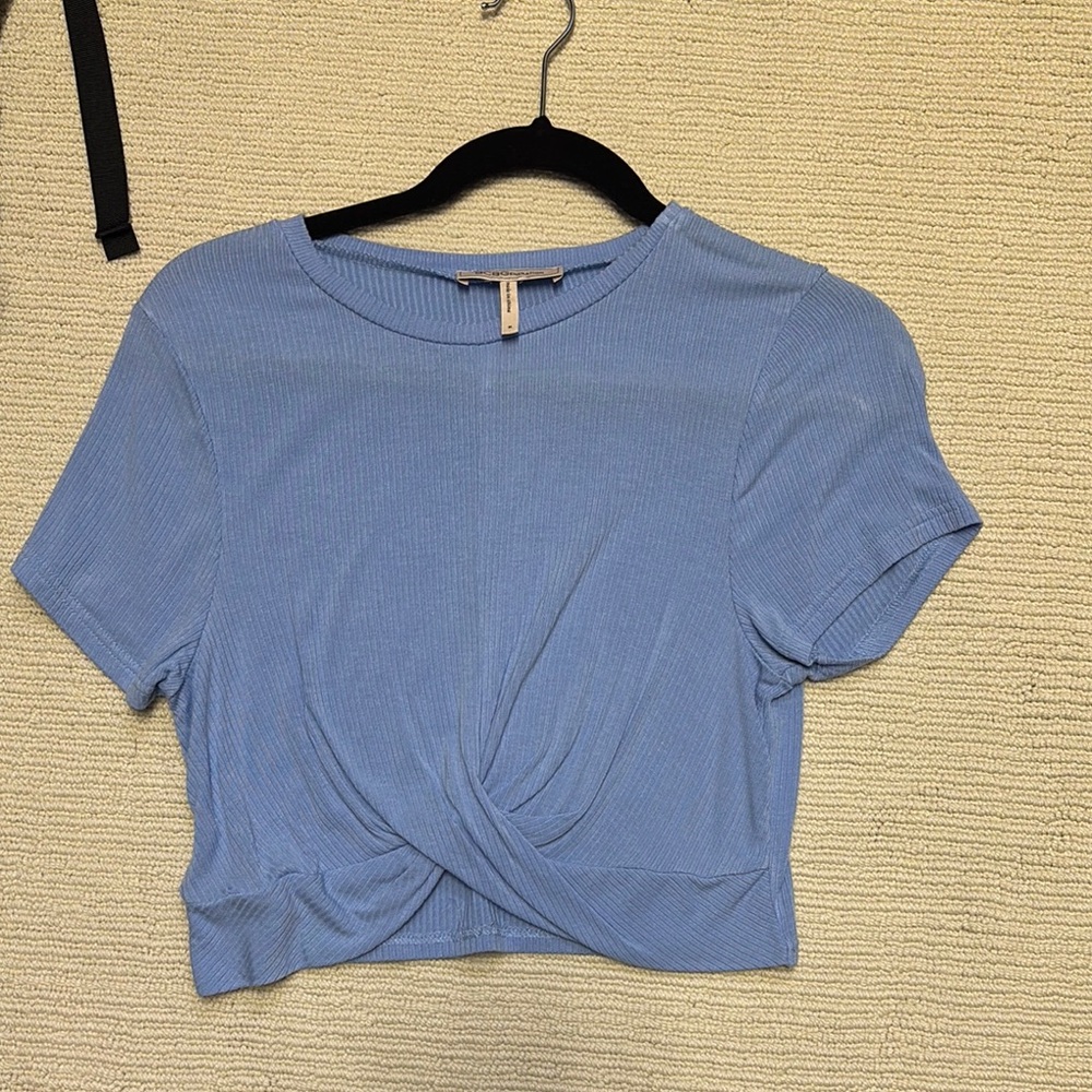 BCBGeneration Blue Crop Tie Front T-Shirt